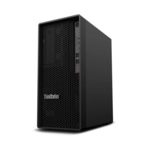 JFM Technology Black thinkstation desktop tower with honeycomb front grille and side profile visible positioned on a white background