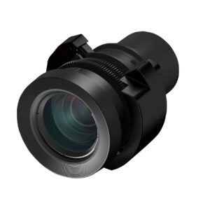 JFM Technology Close up of a black camera lens with a ridged focuszoom ring and glass front element