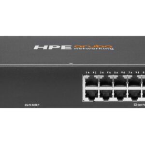 HP ArubaHPE 6100 network switch with 24 Ethernet ports BASE T and two small form factor uplink options on the left rack mountable chassis front panel image