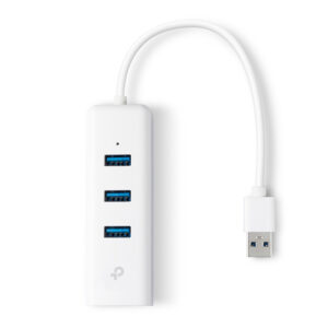 JFM Technology White USB 30 hub with three ports and a short attached cable USB A connector