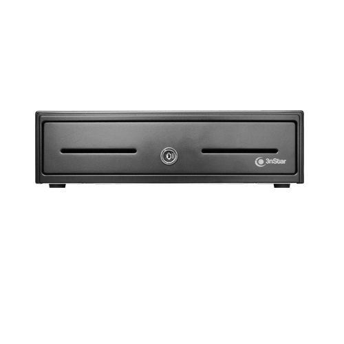 JFM Technology Front view of a small black home safe with two horizontal slots a central key lock and the 3nStar logo on the right