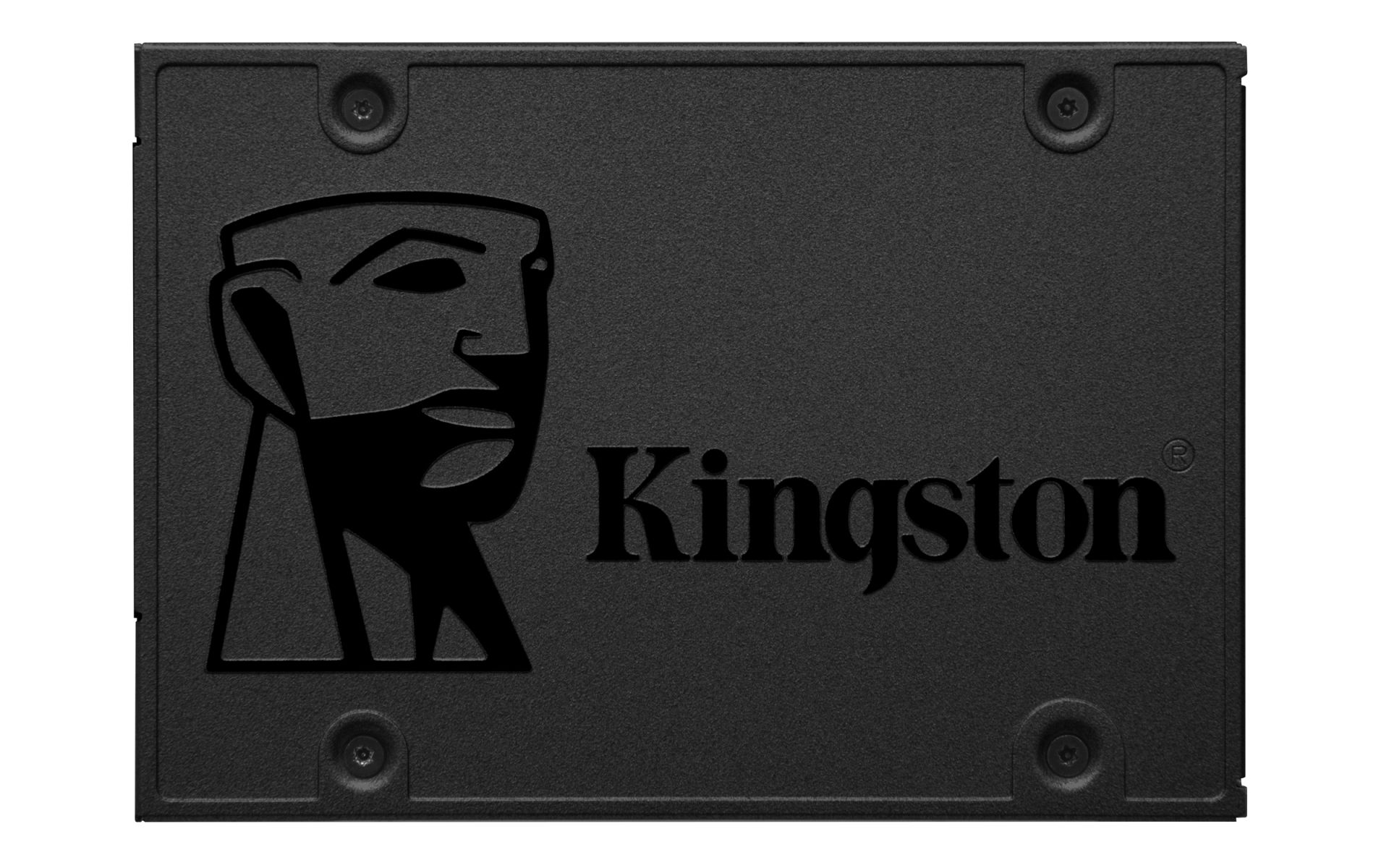 JFM Technology Close up of a black textured storage enclosure featuring the embossed kingston logo and wordmark