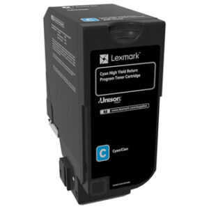 JFM Technology Lexmark cyan highyield return program toner cartridge in black housing with a blue cyan label