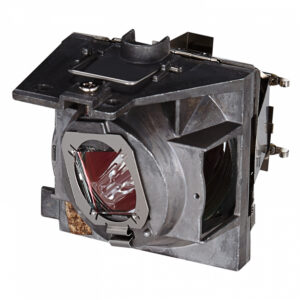 JFM Technology Projector lamp housing with a plugged in reflective bulb inside viewed from the side