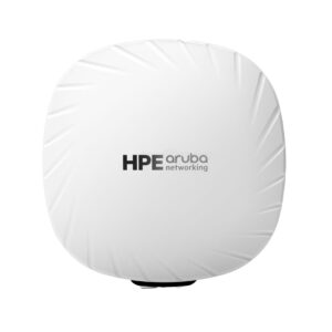JFM Technology Close up of a white circular device with radial ridges showing the hpe aruba networking logo at the bottom