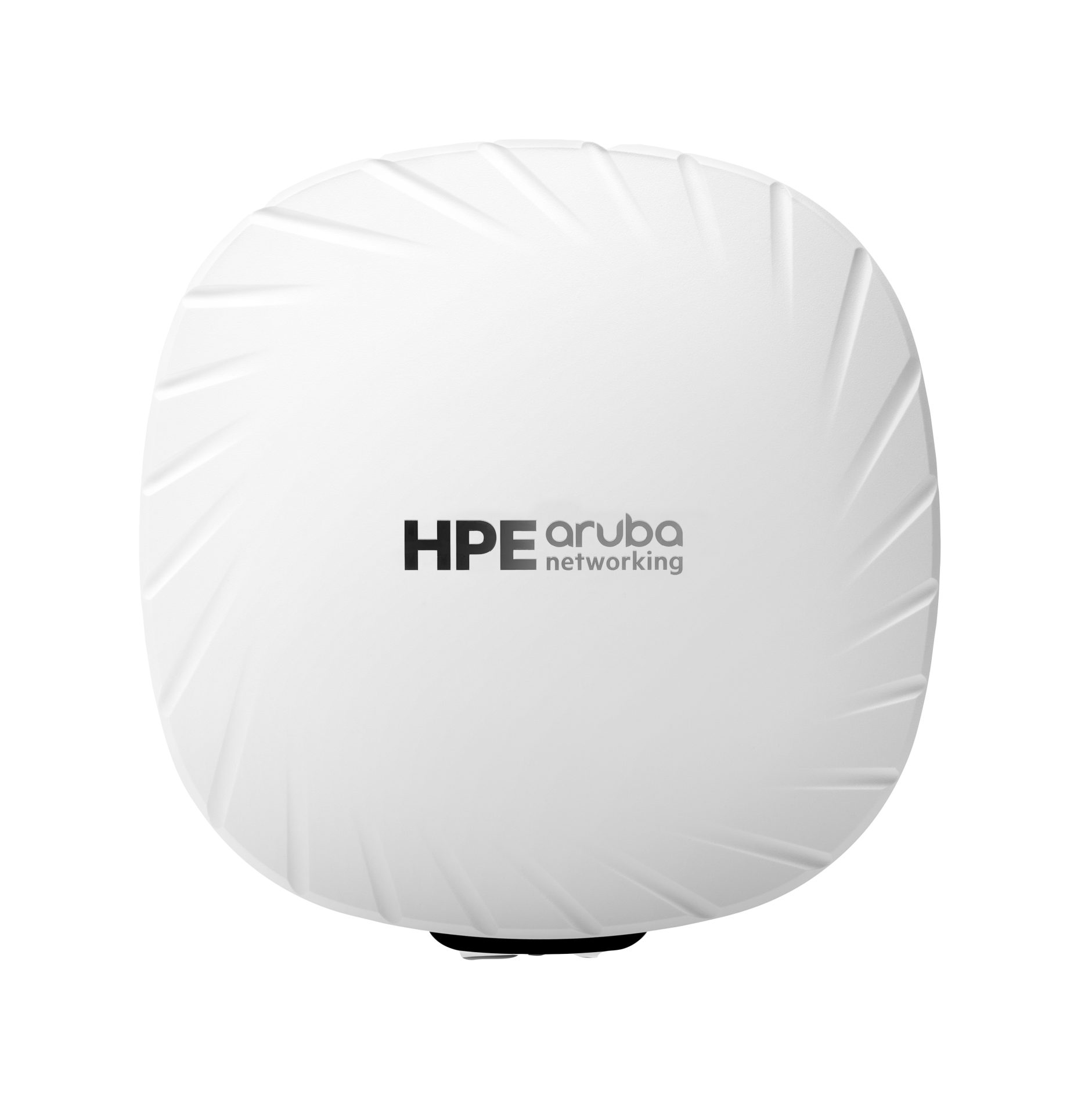 JFM Technology Close up of a white circular device with radial ridges showing the hpe aruba networking logo at the bottom