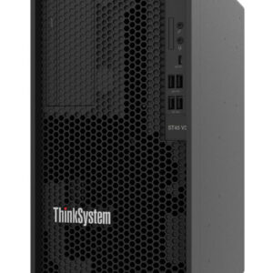 ThinkSystem server tower front view with honeycomb vent and front port panel USB audio power visible