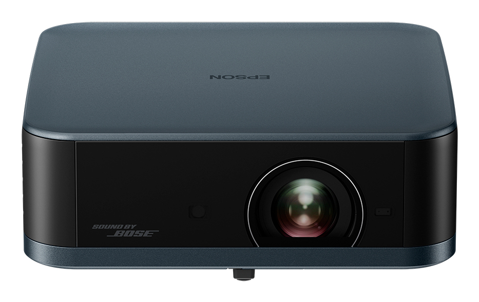 JFM Technology Epson projector with a large central lens on a blue gray body and Bose branding