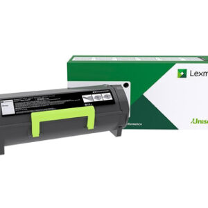 JFM Technology Lexmark toner cartridge with a bright green handle placed beside its green and white lexmark box