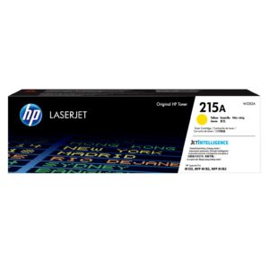 JFM Technology Hp laserjet toner box box front original hp toner 215a yellow color with hp logo and jetintelligence text on white panel