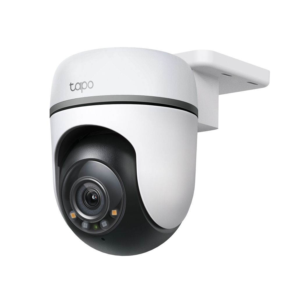 JFM Technology White tapo security camera on a wall mount dome style with visible lens and infrared leds behind the cover