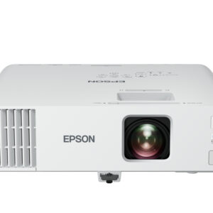 JFM Technology Front view of a white epson projector with a centered lens and left side ventilation grille
