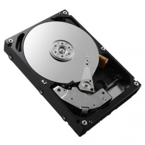 Internal 35 inch hard disk drive with spinning platters readwrite arm and connector visible