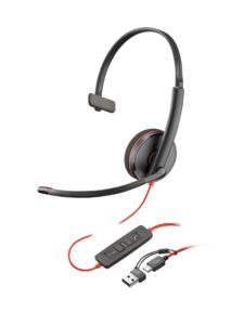 Audífono HP Poly Auriculares monoaurales USB-C Poly Blackwire 3210 + adaptador USB-C/A (a granel)