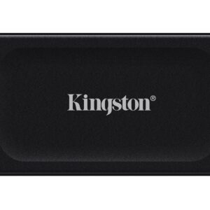 Black kingston external hard drive with a textured surface and centered logo