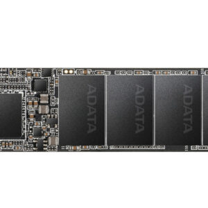 M 2 nvme ssd circuit board with four adata nand modules and edge connector on the left