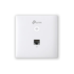 White TP Link wall plate featuring a circular WiFi indicator light above a single Ethernet port RJ 45