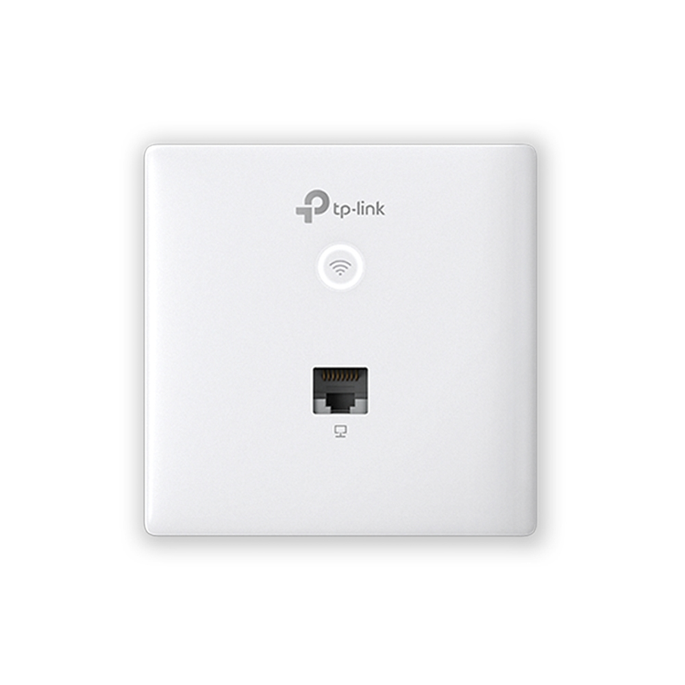 JFM Technology White tp link wall plate featuring a circular wifi indicator light above a single ethernet port rj 45