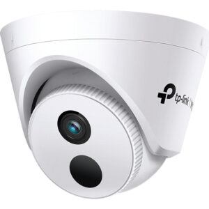 White TP Link dome security camera with visible lens and infrared sensor security footage camera