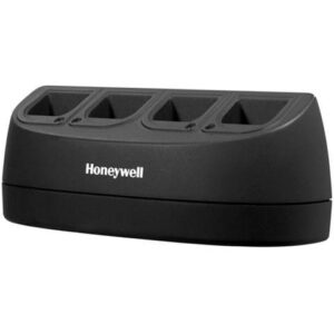 Honeywell four slot battery charger with four empty charging bays on a black base