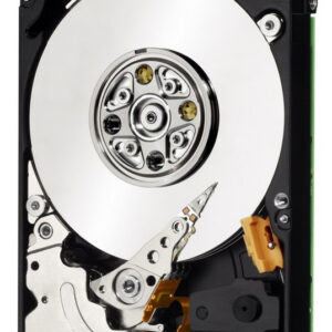 JFM Technology Close up of a 3 5 inch internal hard drive showing a shiny platter readwrite arm and visible circuitry at the edge