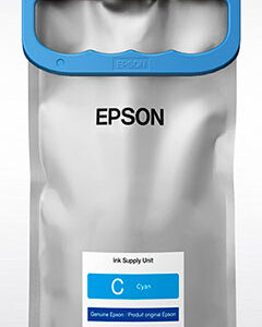 Epson ink supply unit pouch with blue release handle and black connector at the top labeled epson used for printer refilling