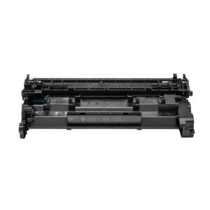 JFM Technology Hp laserjet toner cartridge black shown from the side for installation in a printer horizontal orientation