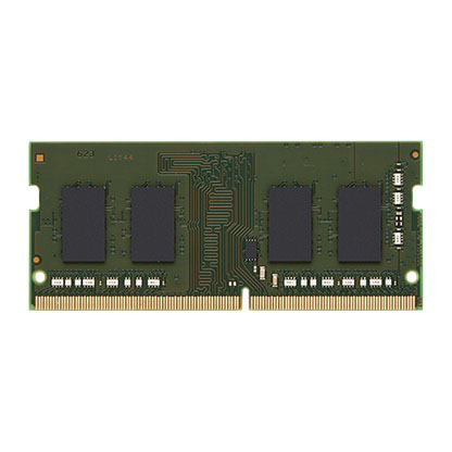 JFM Technology Front view of a green ram dimm module with multiple black memory chips and a gold edge connector used to expand a computers memory