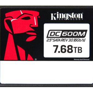JFM Technology Kingston ssd label showing 7 68tb capacity and dc 600m branding on a black frame