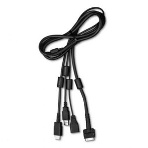 Black multi head cable with several connectors HDMI USB C DisplayPort for device connections