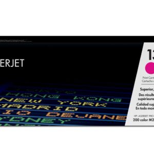 JFM Technology Hp laserjet toner box magenta 131a cartridge with hp logo and product details on a white and black package