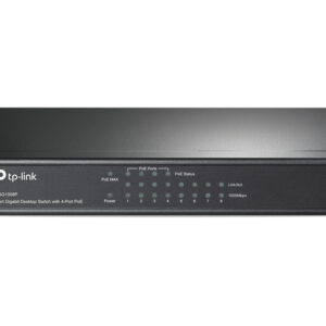 JFM Technology TP Link 8 port Gigabit desktop switch with 4 PoE ports and status LEDs on the front panel Power PoE LinkAct