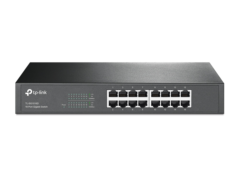 JFM Technology Tp link tl sg1016d 16 port gigabit switch with 16 ethernet ports on the front panel
