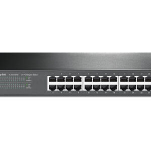 JFM Technology Tp link 24 port gigabit network switch with status LEDs on the left and two rows of Ethernet ports in front