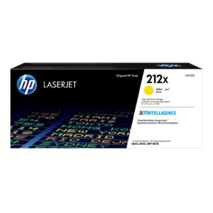 JFM Technology Hp laserjet 212x yellow toner cartridge box with hp logo and jetintelligence label front view