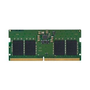 Close up of a green printed circuit board showing a gold edged connector along the bottom and numerous surface mount components above it typical of memory or expansion modules