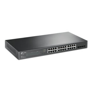 TP Link network switch with many Ethernet ports on the front panel rack mountable