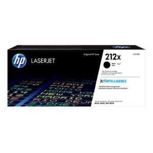 JFM Technology HP LaserJet 212x black toner cartridge box W2120X with HP logo and blackwhite packaging design showing Original HP Toner text and JetIntelligence area