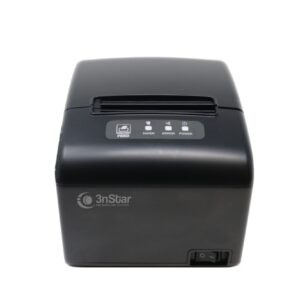 Top view of a black 3nstar thermal printer with a control panel showing feed paper error and power indicators and the 3nstar logo