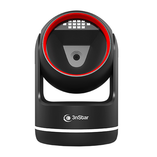 JFM Technology Moving head stage light with a red ring lens black body and 3nStar logo on a white background photo of lighting equipment