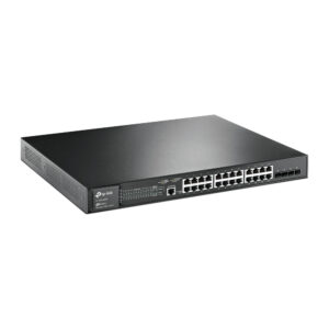 TP Link 24 port network switch PoE with two SFP uplink ports rack mountable black metal chassis