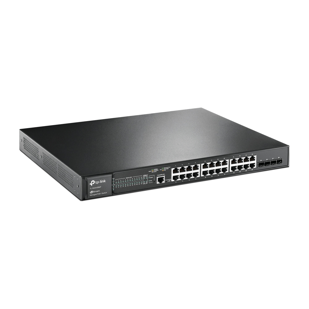 JFM Technology Tp link 24 port network switch poe with two sfp uplink ports rack mountable black metal chassis
