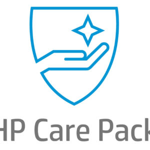 Hp care pack logo blue shield with a stylized hand and star