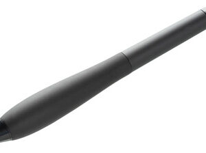 Gray plastic retractable ballpoint pen shown at an angle