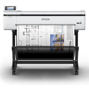 Epson large format printer on a stand printing architectural blueprints on roll paper