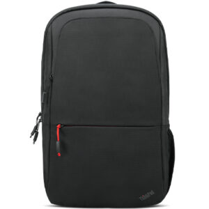 JFM Technology Black backpack with a front zip pocket and red zipper pull simple minimalist design
