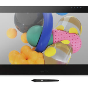 JFM Technology Wacom drawing tablet with a colorful abstract screen image and a stylus below it