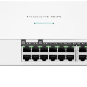 Front view of a white instant on switch series 1960 ethernet switch with 48 rj 45 ports and led indicators