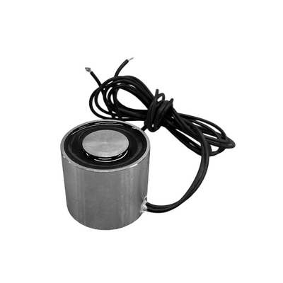 JFM Technology Cylindrical metal sensortransducer with a coiled black cable and exposed wires