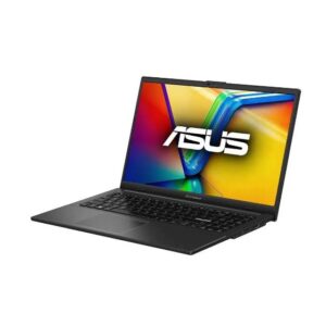 JFM Technology Open black asus laptop on white background with a colorful screen displaying the asus logo